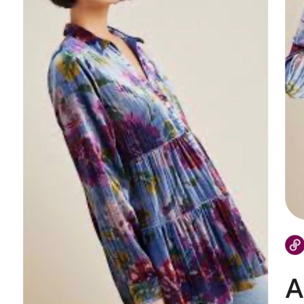 Anthropologie Maeve Reverie Tiered Floral Velvet Top S